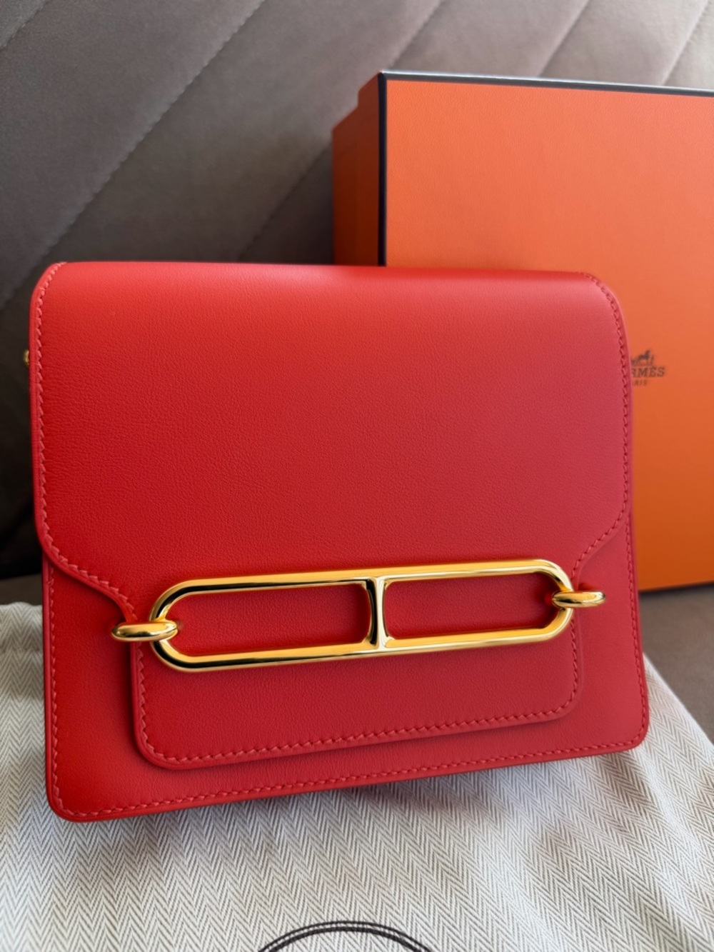 Hermes HSS Roulis Mini Capucine Gold Hardware Horseshoe Stamp - Never Worn - Picture 11 of 12